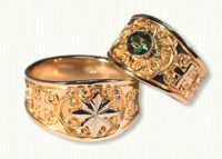 Custom Tapered Celtic Ring with raised star and bezel set green sapphire