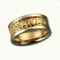 14kt Two Tone Murphy Claddagh Knot Band w/14kt Rose Gold Raised Heart