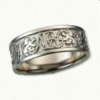 14kt White Gold Custom Band Alternating Monogram & Rampant Lions