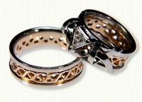 Two Tone Celtic Carlow Knot Band and Custom Engagement ring with Trillion cut diamond