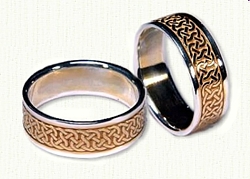 14kt Two Tone gold Celtic Castlebar Knot Wedding Band Set