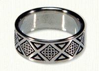 14kt white gold Celtic Chatsworth Compass Knot Band with Black Antiquing
