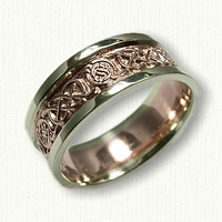 Celtic Murphy Circle Knot Wedding Band - 14kt Rose Center with 14kt Green Gold Rails