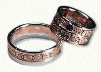 Two Tone Double Circle Knot Band - shown right. 14kt rose gold with white gold rails