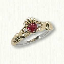 14kt Two Tone Gold Claddagh Engagement Mounting, 14kt Yellow Claddagh, Hands & Crown with 14kt White Shank Set with 0.45ct Ruby Heart 