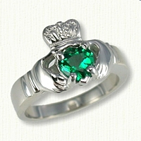Claddagh Ring with Heart Shaped Lab Created Emerald