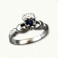 14kt White Gold Claddagh Blue Sapphire Ring