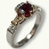 Custom Claddagh Ring with center 1.01ct Heart Ruby and side diamonds 3mm each