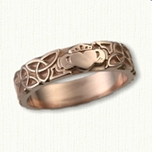 14kt Rose Gold Triangle Knot with Single Claddagh Wedding Band 