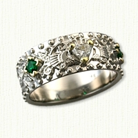 14kt White Gold Triangle Knot and Vine Custom Claddagh Band 