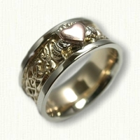 Custom Two Tone Claddagh Band with Raised rose gold heart and white gold hands and crown 