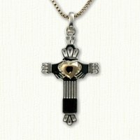 Reverse Etch Claddagh Cross with Raised Heart