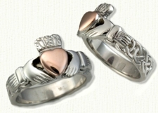 Two Tone Claddagh Knot Band with 14kt Rose Gold Raised Heart  