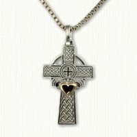 14kt white Tralee Claddagh Cross with Raised rose gold Heart