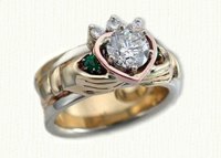 Custom Claddagh ring with a 1.50ct heart shaped diamond and baguette accents