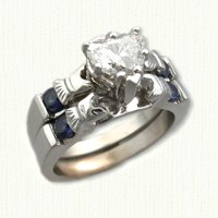 Custom Claddagh ring with a 1.50ct heart shaped diamond and baguette accents
