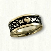 14kt Continuous Heart Knot Band with Claddagh - Black Enamel 