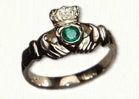 Small claddagh with bezel set 3mm round emerald