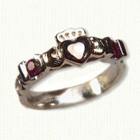 Custom Tri-color claddagh ring with 2  rubies