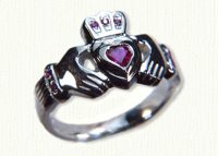 Medium claddagh ring with .25ct heart shaped ruby