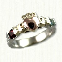 Tri-color claddagh ring with 2 -.05ct diamonds