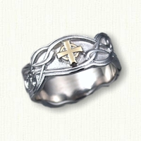 14kt White Gold Celtic Cross Sculpted Ring with Cross in 14kt Yellow Gold