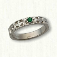 Celtic Cross Wedding Band - No Rails- set with bezel set Emerald 