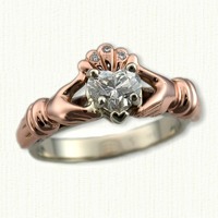 Custom claddagh ring with heart shaped lab created emerald and 2 diamonds