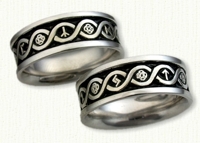 14kt white gold Custom Rune Bands with black antiquing
