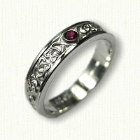 14kt white gold Dara Knot Inner Band for Cradle with One bezel Set Ruby - narrow rails