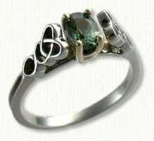 14KY Celtic Pierced Dara Ring with oval Green Sapphire