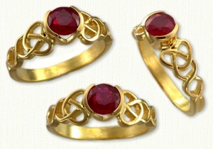 14kt Yellow, non-bridged, Pierced Dara Knot with bezel set Round Ruby