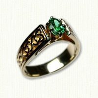 14KY Tapered Celtic Dara Ring with oval Emerald