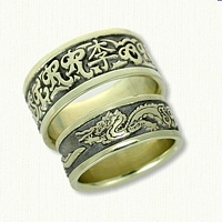 Custom 14kt Green Gold Dragon Designed Wedding Bands with SERRONE