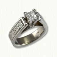 14kw 'Bridget' Engagement ring with dragon pattern and princess cut diamond