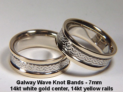 Galway Wave Band - 14kt white center14kt yellow rails
