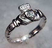 Small claddagh ring with .10ct diamond and custom shank