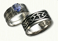 Glasgow Knot with Celtic Cross Band Engagement & Wedding Set - with a 1.25ct Oval Blue Sapphire