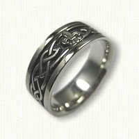 Custom 14kt White Gold Celtic Glasgow Knot with Fleur De Lis - Black Antiquing in recessed knot work  