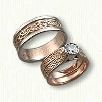 14kt Rose Gold Celtic Glasgow Knot Wedding & Engagement Ring Set 