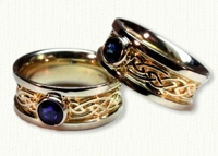 Custom Glasgow Knot Ring with Bezel Set Blue Sapphire - 14Kt yellow center/white rails