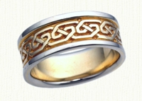 Celtic Greystone Knot Wedding Band - 14Kt yellow center/white rails