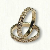 14kt Yellow Sculpted Celtic Twin Hearts Wedding Band Set