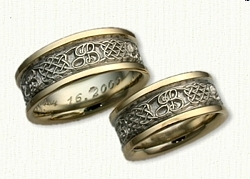 Celtic Four Heart Weave Band with Initials J & B Wedding Band Set-14kt Two Tone Gold 