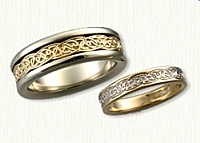 14kt Two Tone Celtic Interlocking Hearts knot Band-Reverse etch 