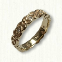 18kt Yellow Gold Sculpted Twin Hearts Wedding Band with (5) -.03ct diamonds on top