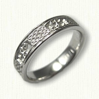 14kt White Gold custom mongram wedding ring with 4 heart weave and initial