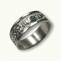 Sterling Silver Celtic Continuous Heart Knot Band with Claddagh & Bezel Set Chatham Emerald 