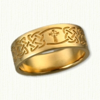 14kt Celtic Kenmare Knot Wedding Band with Celtic Cross - Reverse Etch  