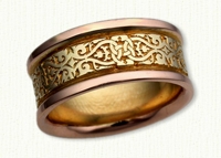 Celtic Lensiedel Knot Band in Two Tone. 14Kt Yellow Center/Rose Rails